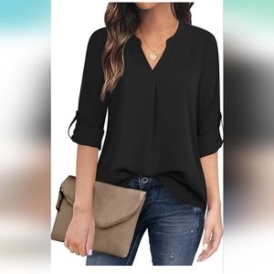 Chiffon V Neck 3/4 Sleeve Top